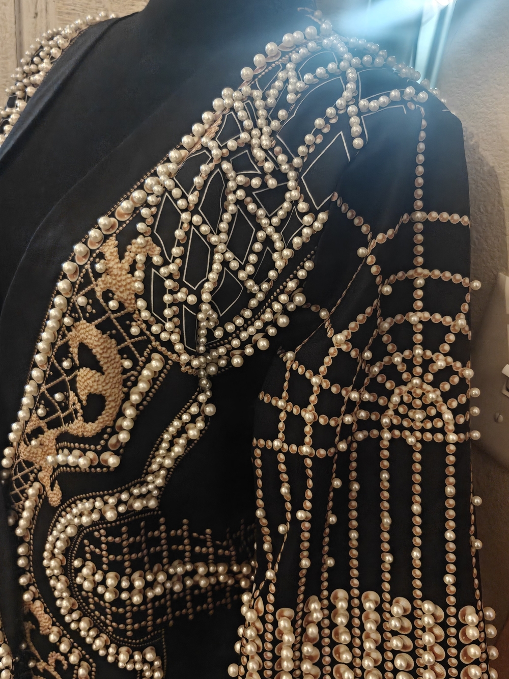 Embellished Pearl-Cluster Black Jacket - Designer Style